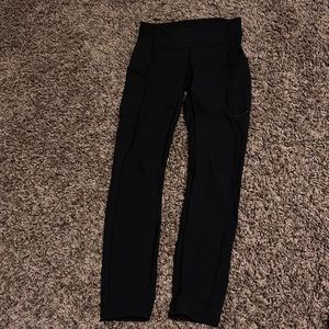 these are lululemon black leggings. have pockets on the legs and waist. size 0
